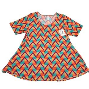 LuLaRoe Womens Top Size 2XL Perfect T Orange Chevron Short Sleeve Tunic NWT